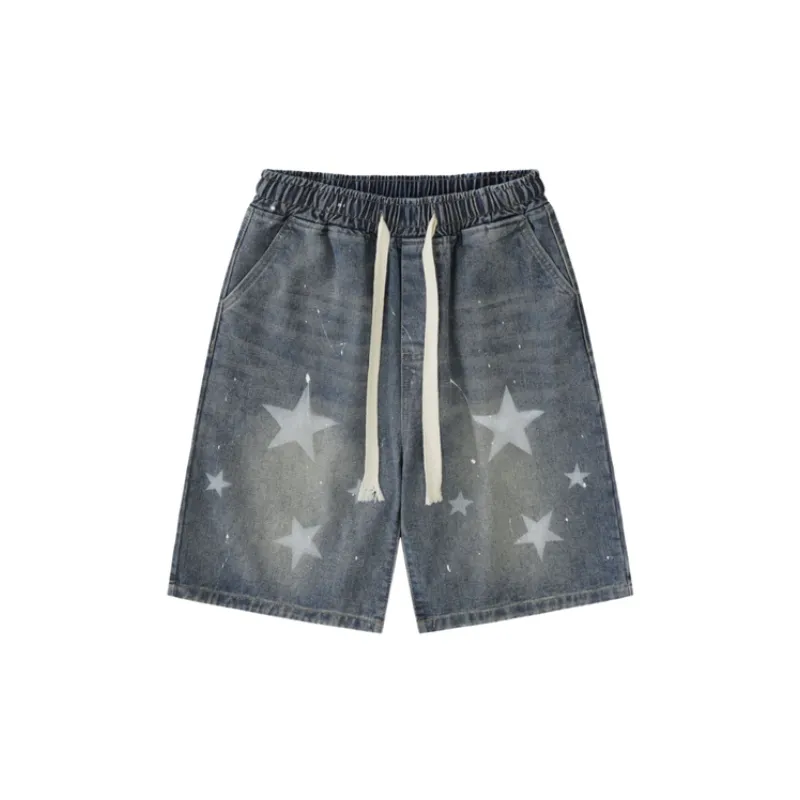 Trendy Loose  Star Ink Splashed Shorts-0
