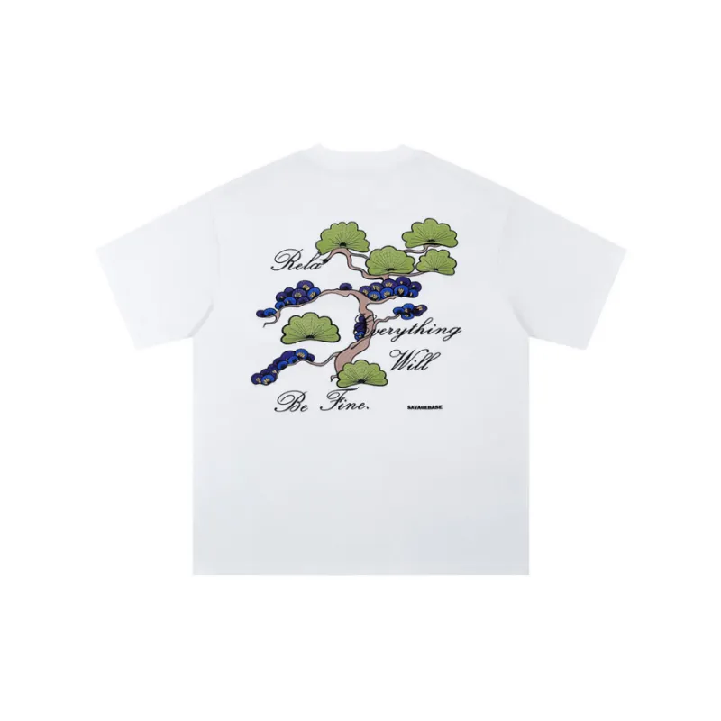 Casual Embroidered Cotton Blended Fabric T Shirt-1