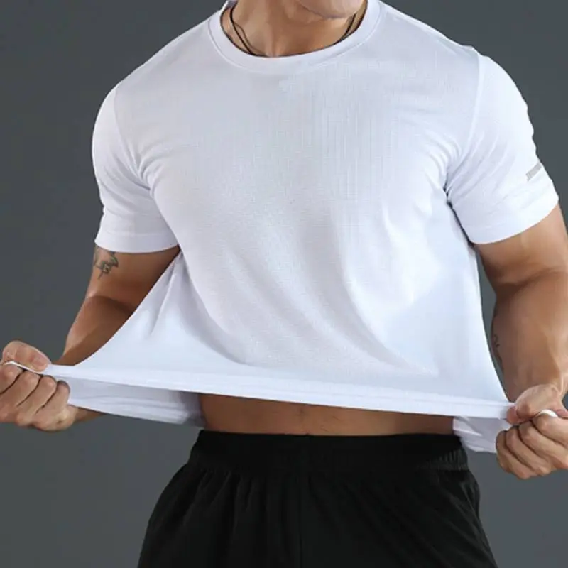 Simple Plain Blended Synthetic Fabrics T Shirt-4