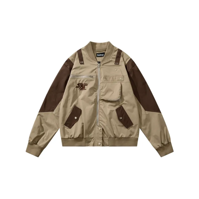 Retro High Street Design Sense Functional Bomber Jacket-2