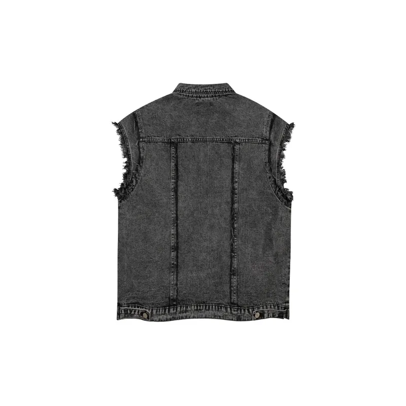 Zipper Denim Loose Vest-3