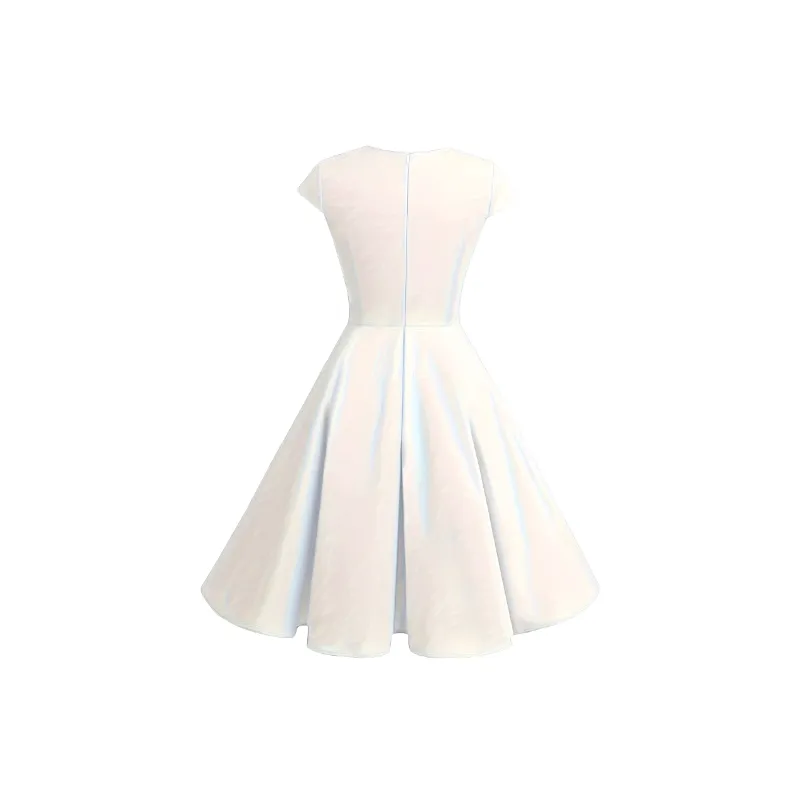 Retro Plain Polyester Dress Women-1