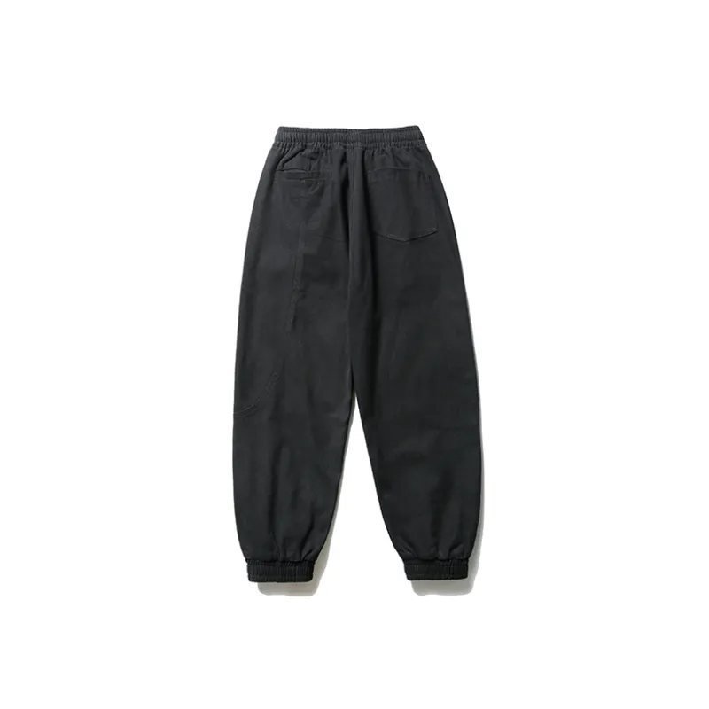 Solid Color Lanyard Decorative Cuffed Retro Loose Functional Casual Pants-5