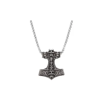 Retro Stainless Steel Skull Hammer Pendant Necklace