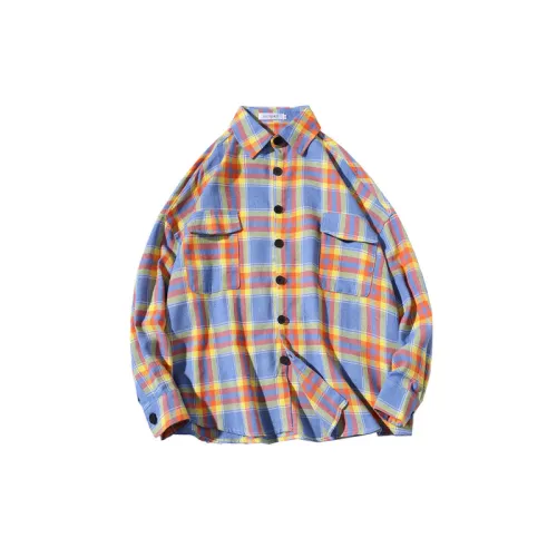 Loose Rainbow Plaid Long Sleeve Shirt