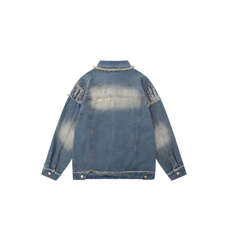 Retro Stitching Star Patch Embroidery Denim Jacket-3
