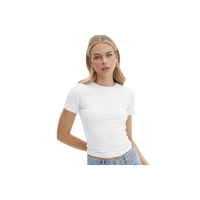 Fashionable Plain Naked Feel Single Sided Brushed Fabric T Shirt Women-8