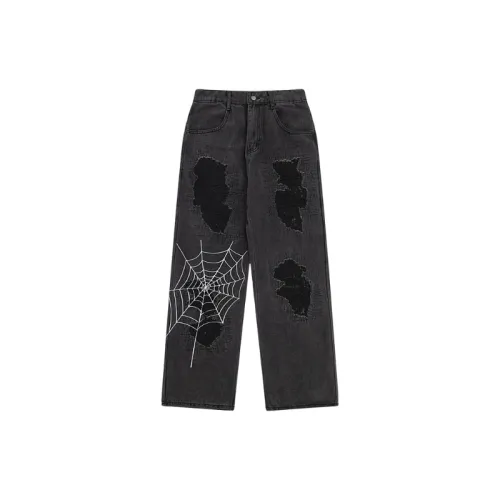 Retro Trendy Design Sense Niche Spider Embroidered Street Casual Straight Jeans