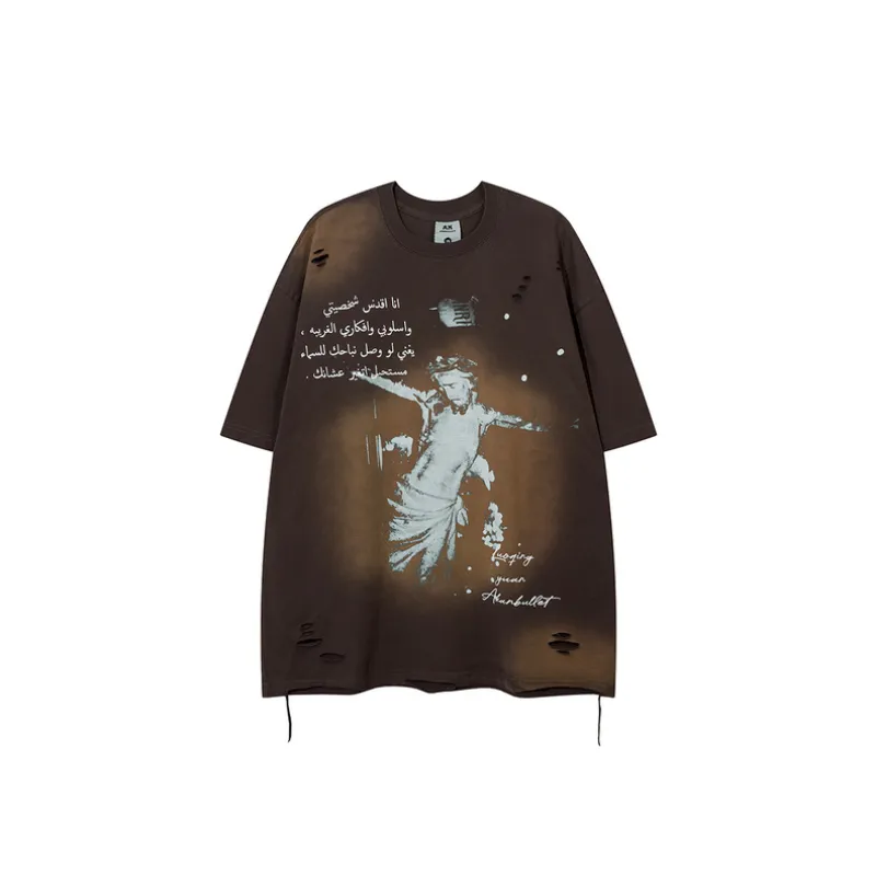 Retro Hip Hop Ink Splashed Print T Shirt-0