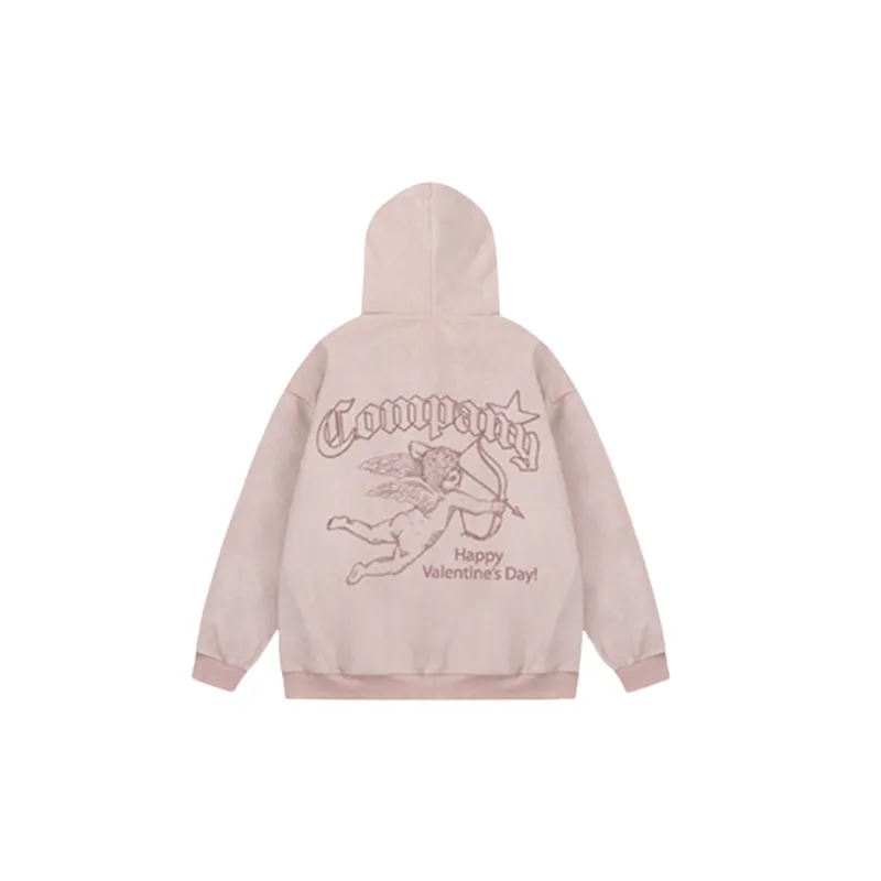 Trendy Distressed Angel Pattern Cardigan Padded Hooded Sweatshirt-7