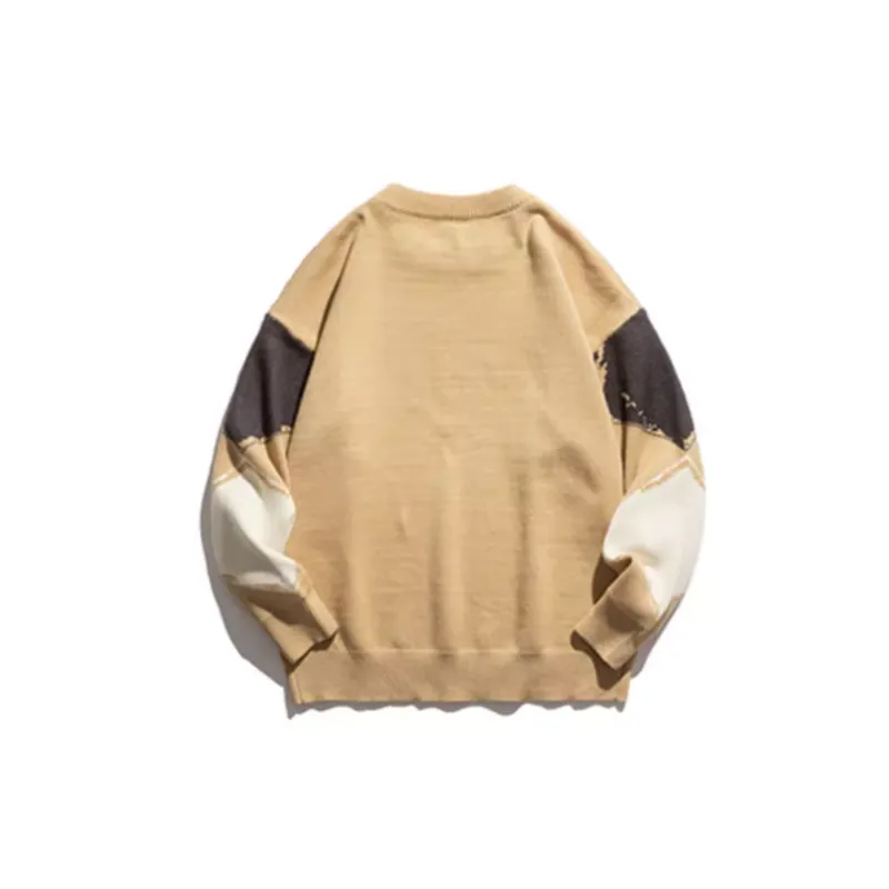Contrast Color Plaid Crewneck Sweater-1