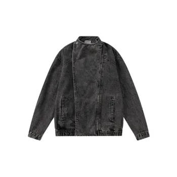 High Street Trendy Retro Sloping Door Tube Denim Jacket