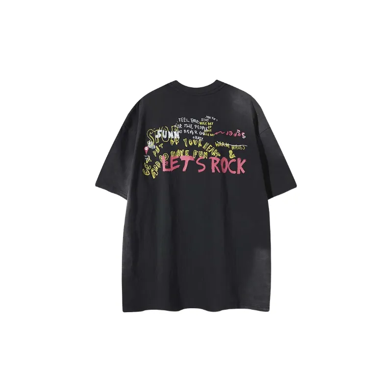 Cartoon Washed Cotton Blended Fabric T Shirt-5