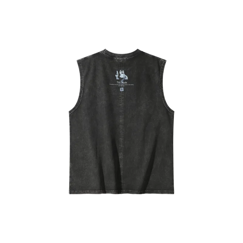 Fashionable Washed Cotton Blended Fabric Vest-1
