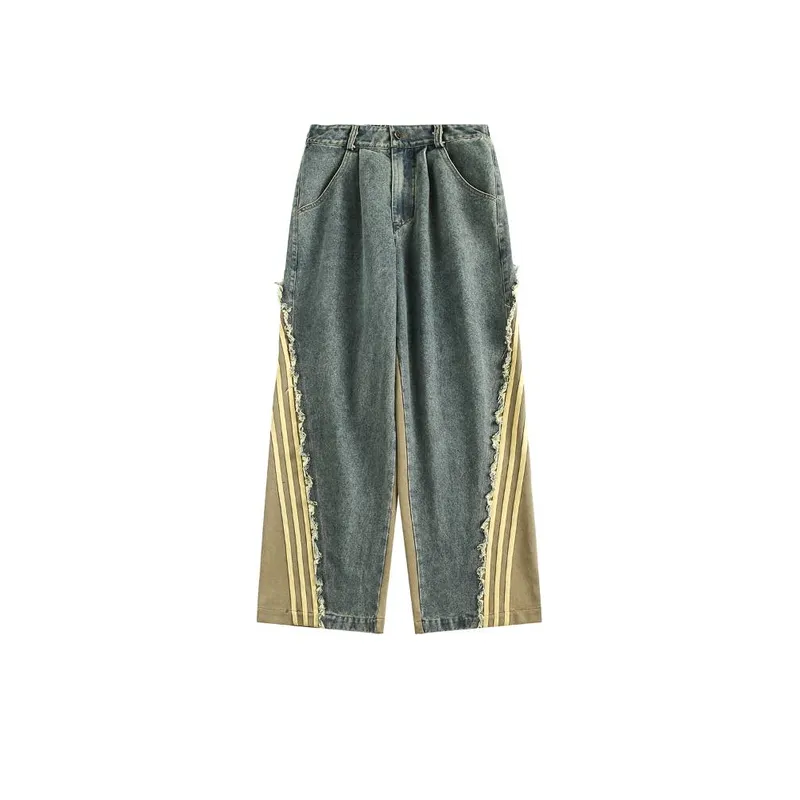 Knitted Striped Spliced Jeans