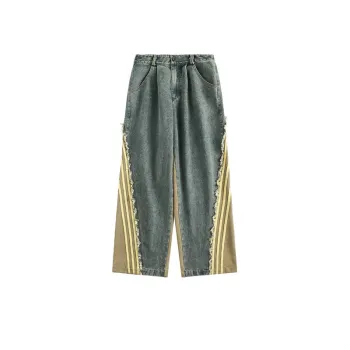 Knitted Striped Spliced Jeans