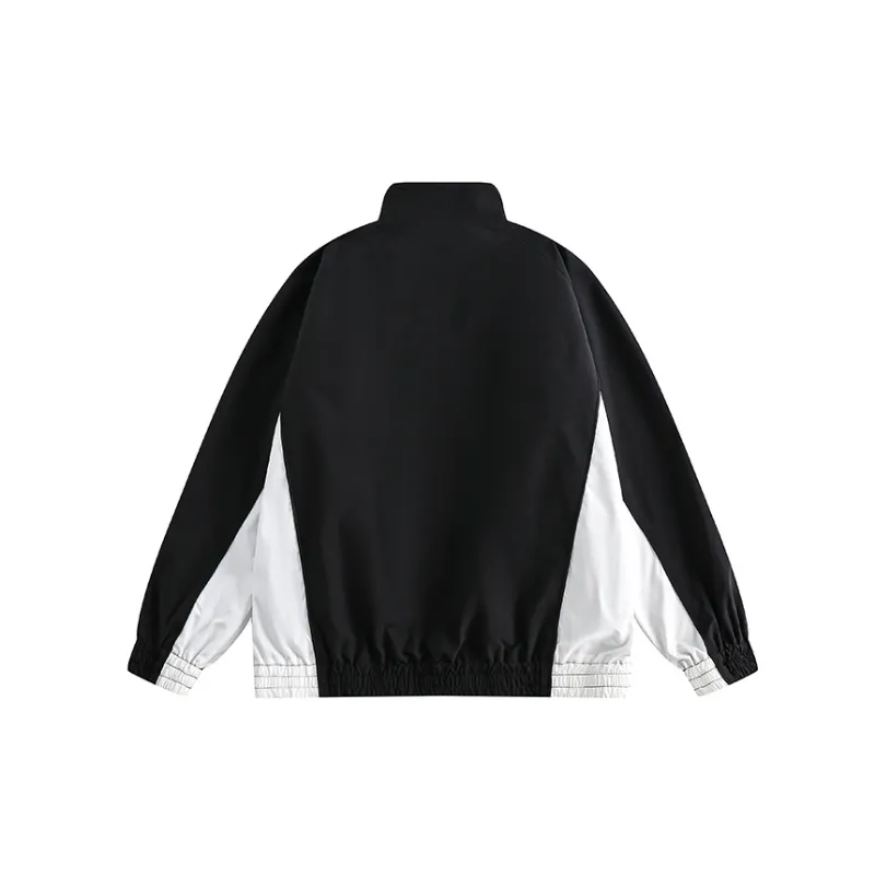 Contrast Stitching Embroidered Stand Collar Jacket-1
