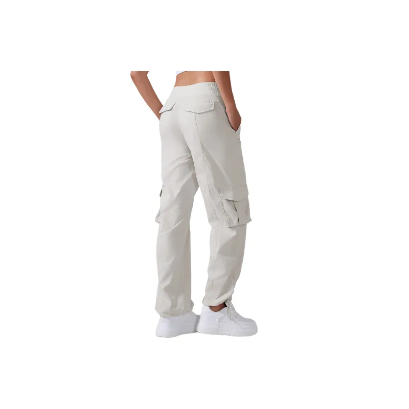 Outdoor Sporty Cotton Blended Fabric Cargo Pants Women-5