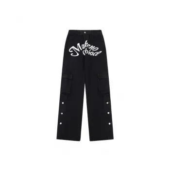 Niche Design Sense Letter Button Split Tooling Jeans