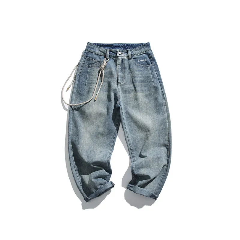 Retro Solid Color Washed Old Jeans-0