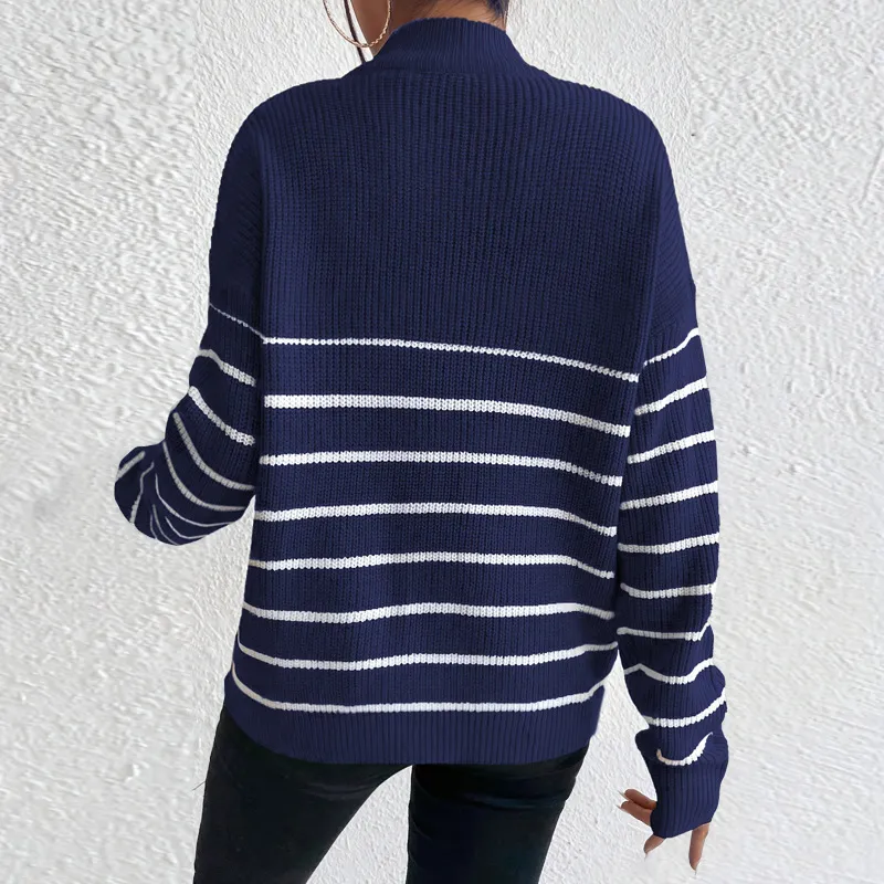Fashionable Zipper Polyester Sweater Women-4