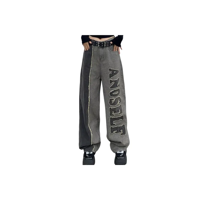 Loose Style Stitching Letter Jeans-2
