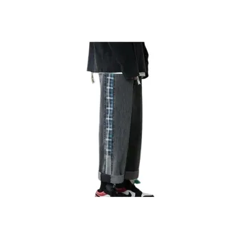 Plaid Stitching Style Retro Jeans