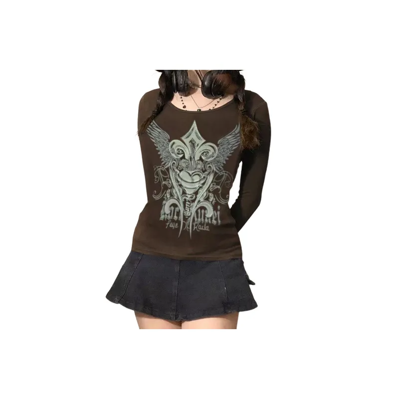 Casual Print Long Sleeve T Shirt Women-1
