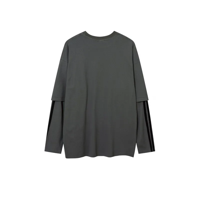 Vintage Patchwork Fake Two Piece Long Sleeved T Shirt-1