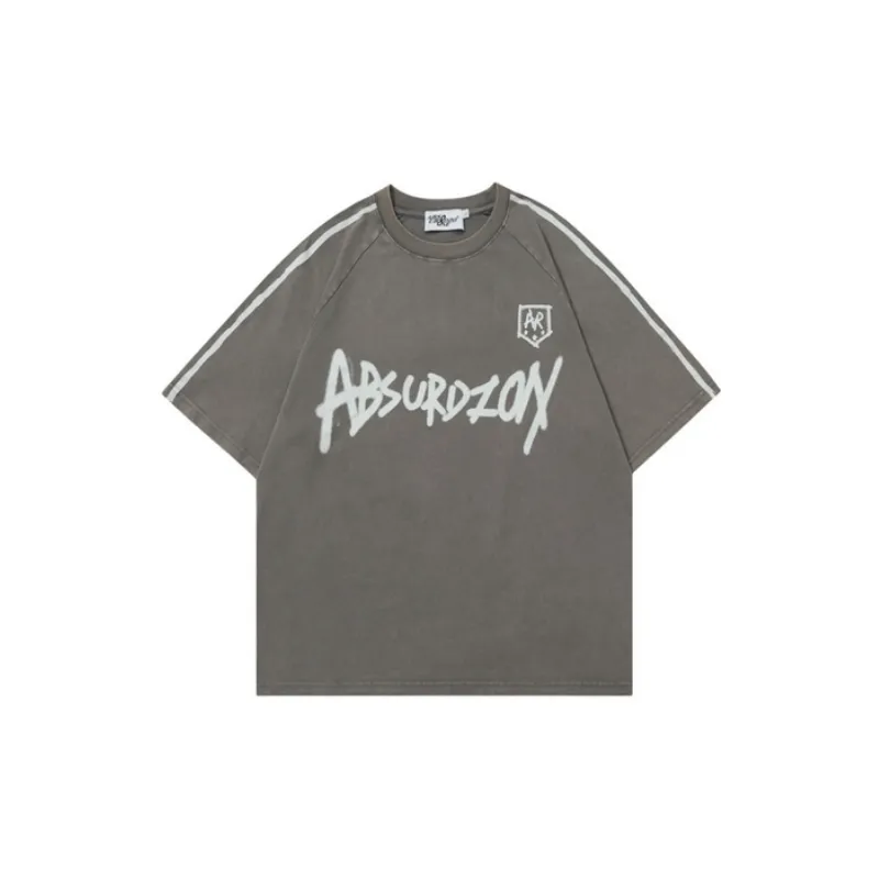 Letter Printing Loose Washed T Shirt-2