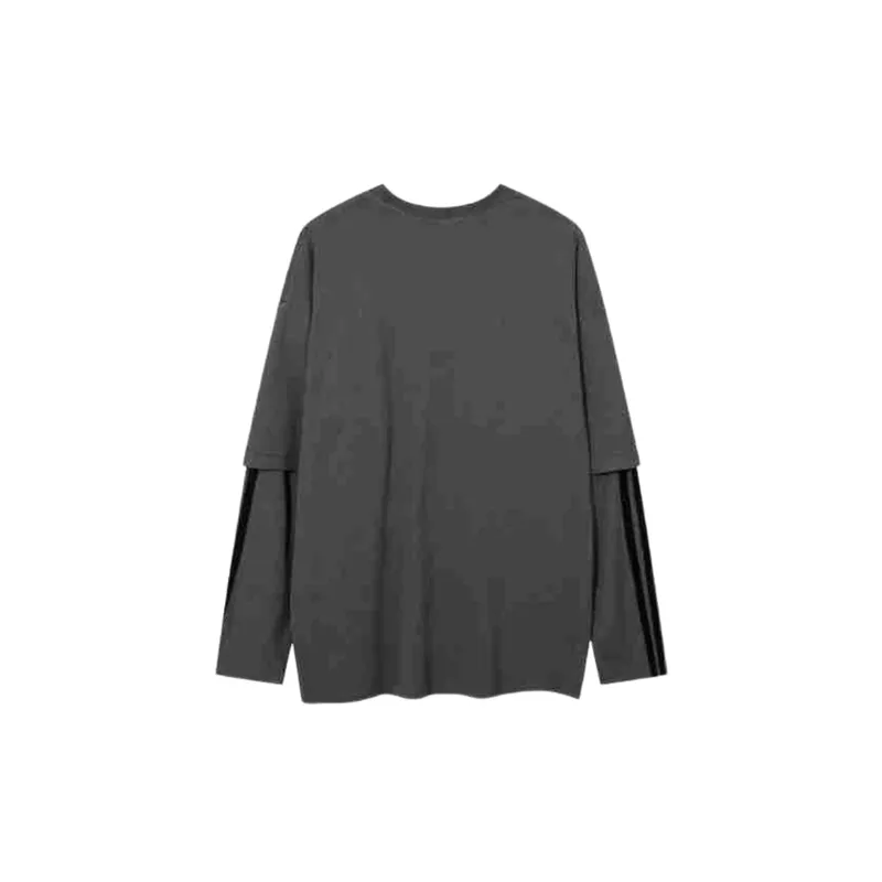 Retro Washed Old Printed Fake Two piece Long sleeved T shirt-1