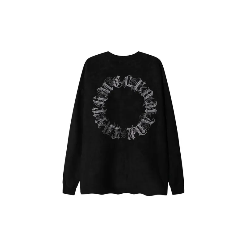 Letter Flower Embroidered Thickened Round Neck Sweat Fashionable Niche BF Style Loose Long sleeved Sweatshirt-3