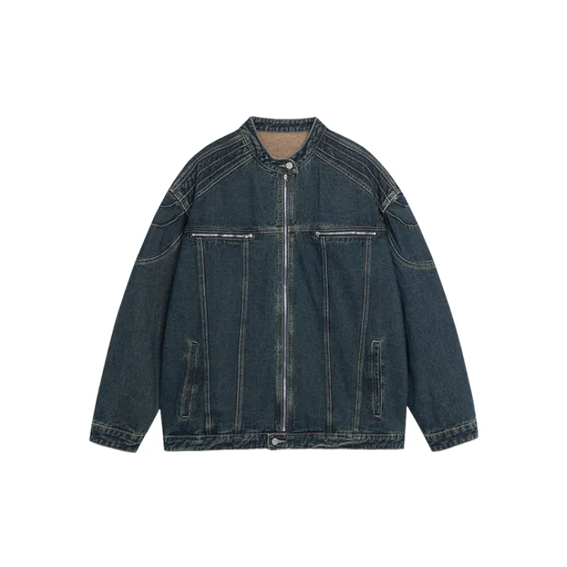 Washed Distress Denim Jacket-0