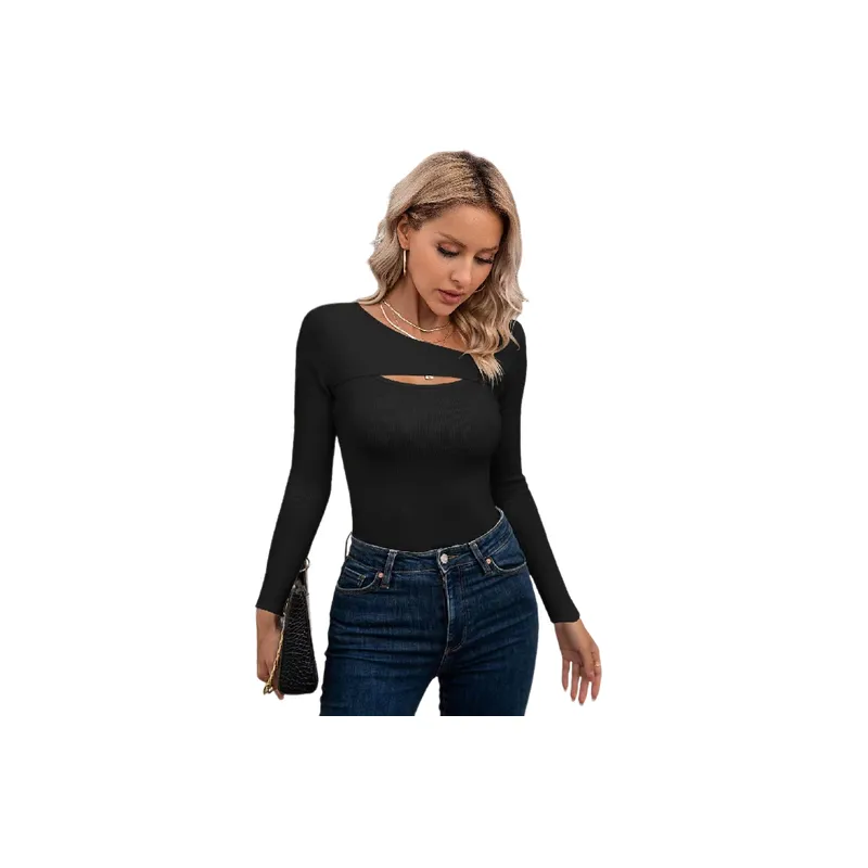 Sexy Plain Knitted Fabric T Shirt Women-0