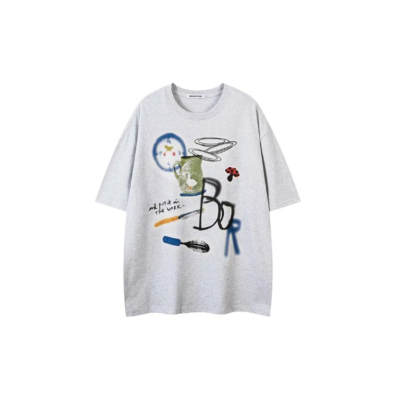 Casual Graffiti Cotton Blended Fabric T Shirt-4