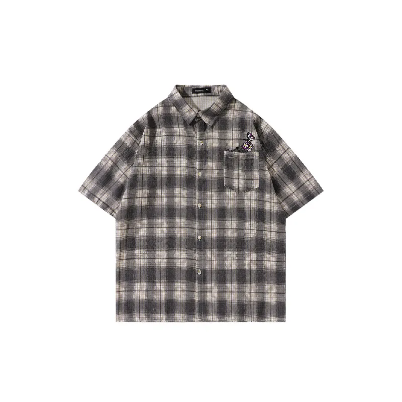 Loose Plaid Blended Synthetic Fabrics Shirt Unisex-6