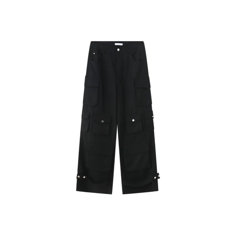 Retro Overalls Casual Loose Wide Leg Cargo Pants-4
