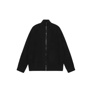 New Style High Collar Zipper Wool Cardigan Solid Color Sweater