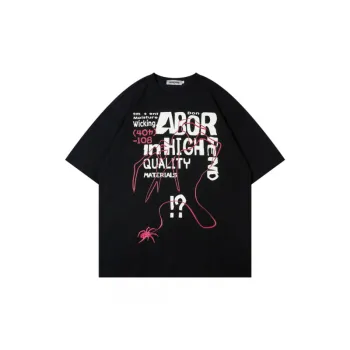 Street Fashion Loose Font Line Pulp Print Short sleeved Loose T shirt