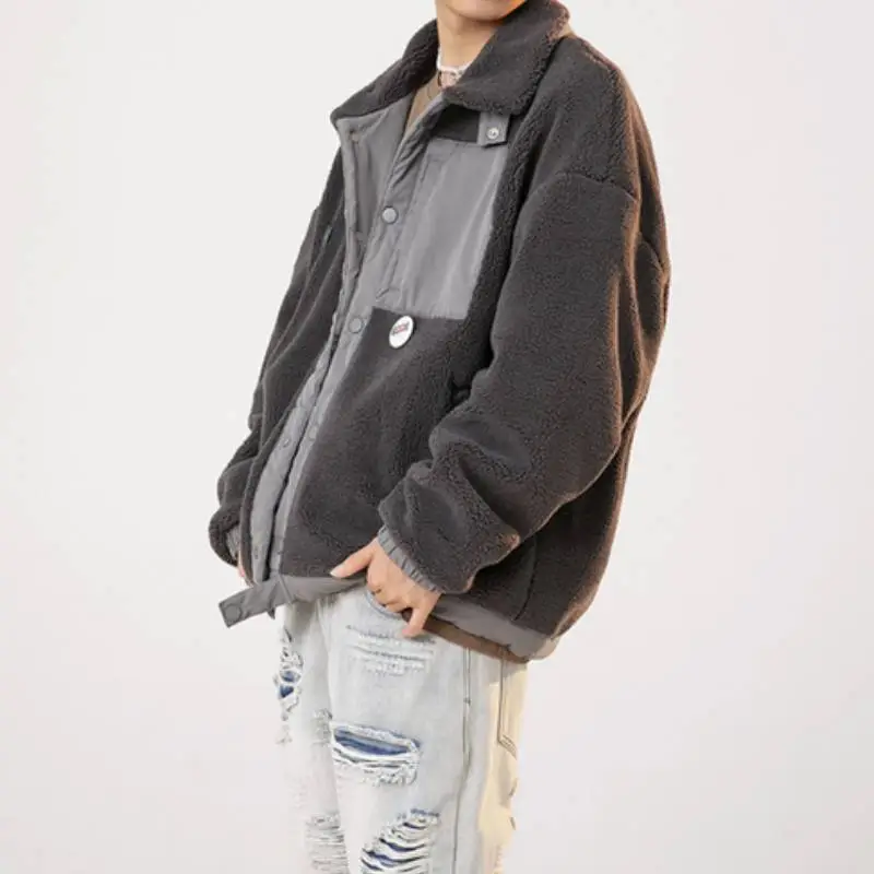 Retro Lamb Fleece Stitching Coat-2