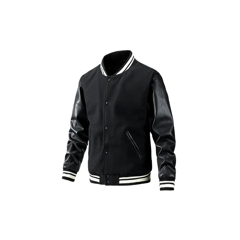 Sporty Striped Woolen Fabric Baseball Jersey-1