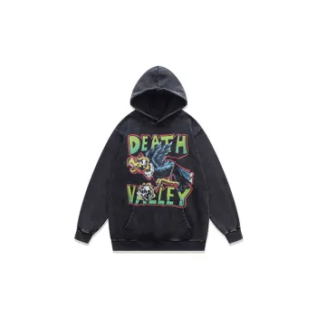 Retro Skull Print Washed Hooded