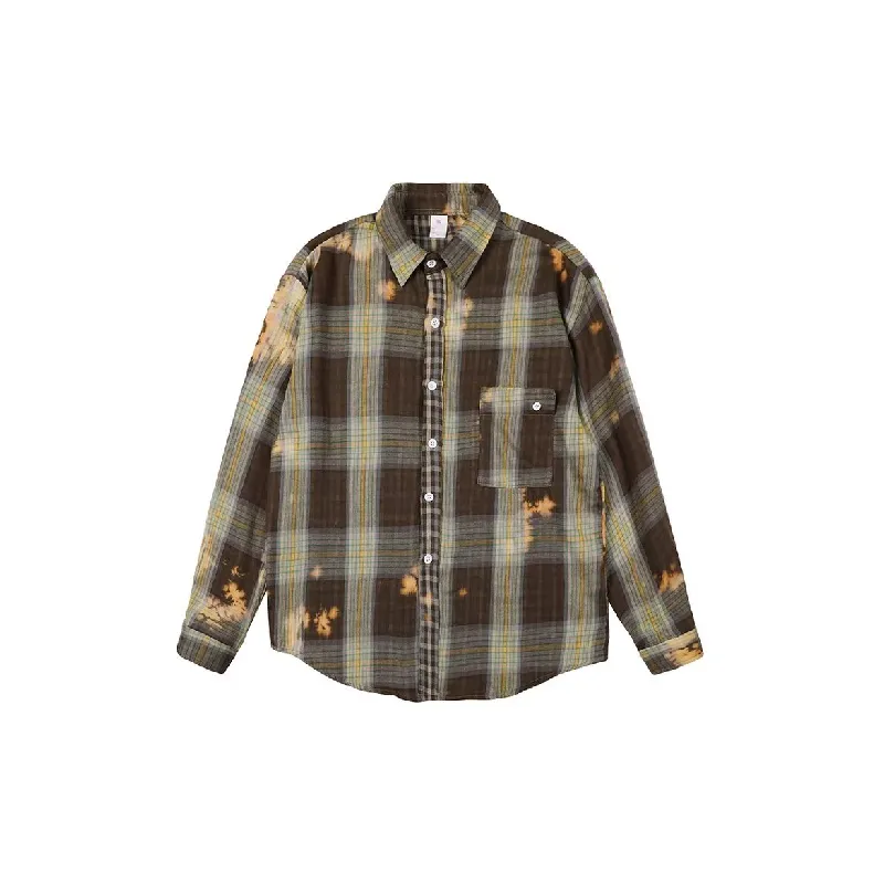 Casual Washed Tie Dye Plaid Shirt-2