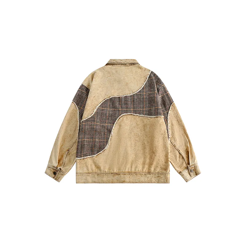 Retro Trendy Plaid Denim Jacket-1