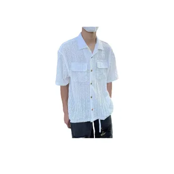 Simple Hollow Loose Cuban Collar Short Sleeved Shirt