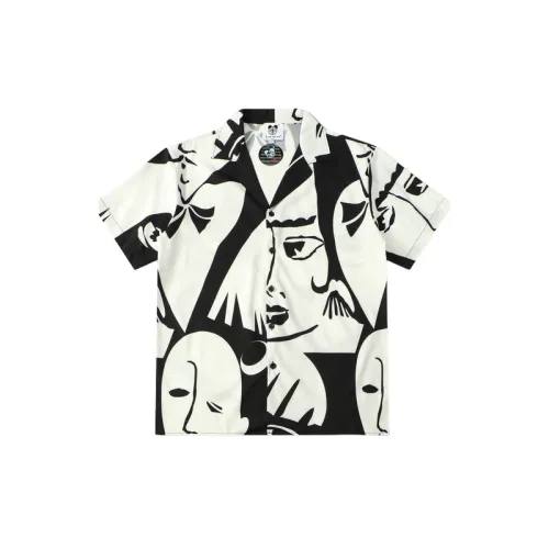 Trendy Mask Digital Printing Loose Lapel Short-Sleeved Shirt