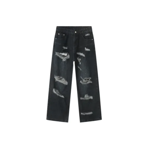 Ripped Straight Leg Jeans