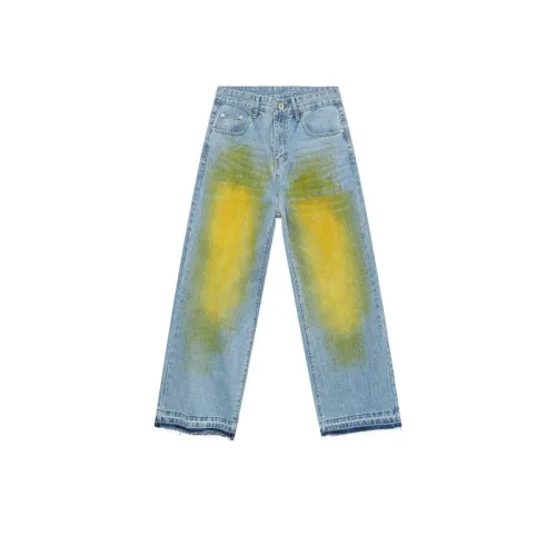 Retro Split Edge Grinding Yellow Hand-painted Jeans