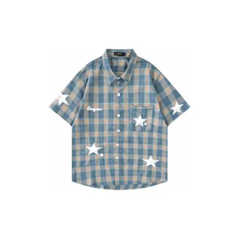 Star Print Plaid Short Sleeve Shirt