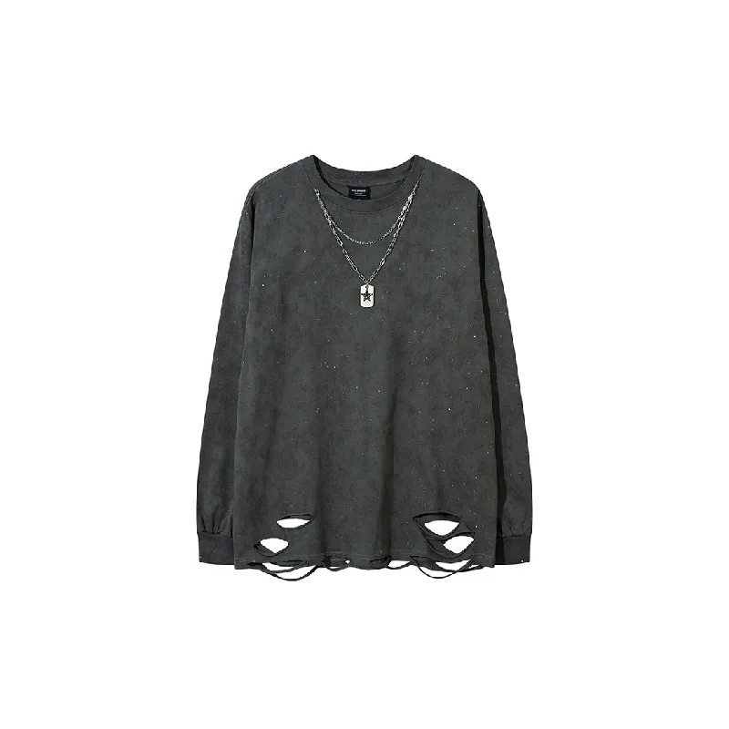 Simple Ripped Cotton T Shirt-0
